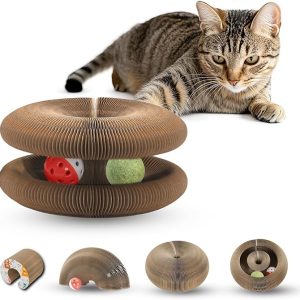 Magic Organ Cat Scratching Board Adventure Toy with Bell and Catnip Balls Foldable and Changeable Shape Accordion Toy Ultimate Interactive Mental & Physical Exercise Cat Toys for Indoor Cats