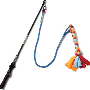 Interactive Flirt Pole Toy for Dogs Chase and Tug of War,Durable Teaser Wand with Pet Fleece Rope Tether Lure Toy to Outdoor Exercise & Training for Small Medium Large Dogs